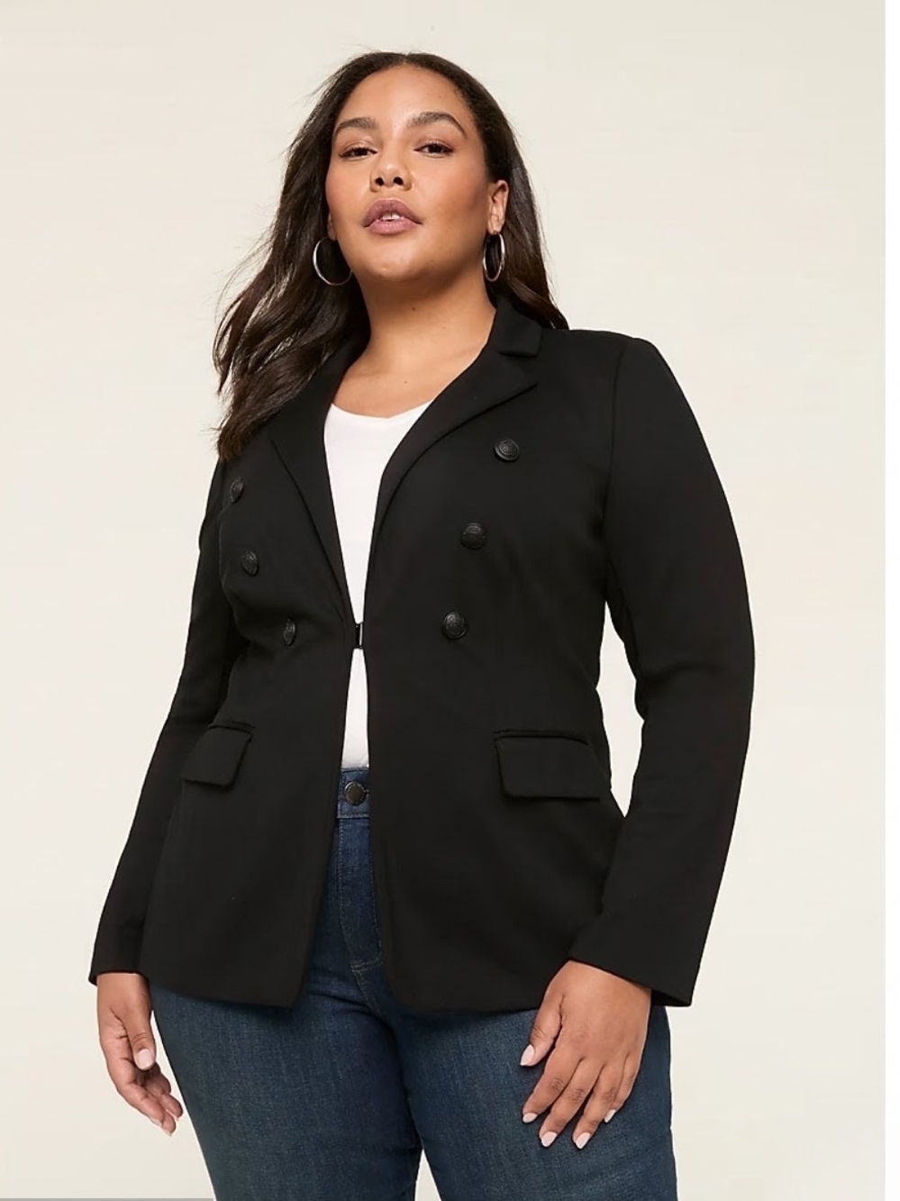 Lane Bryant Women's Heather Gray Double-Breasted Blazer Jacket